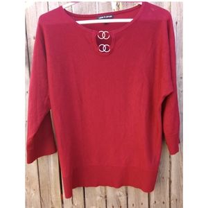 Womens Teens CABLE & GAUGE KNIT TOP Shirt L Burgundy